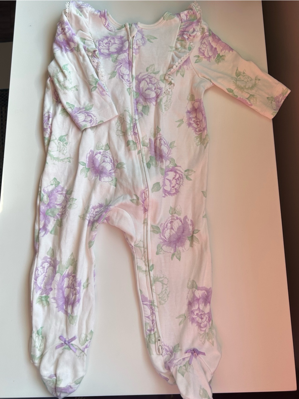 Little me baby floral purple flower zip footie